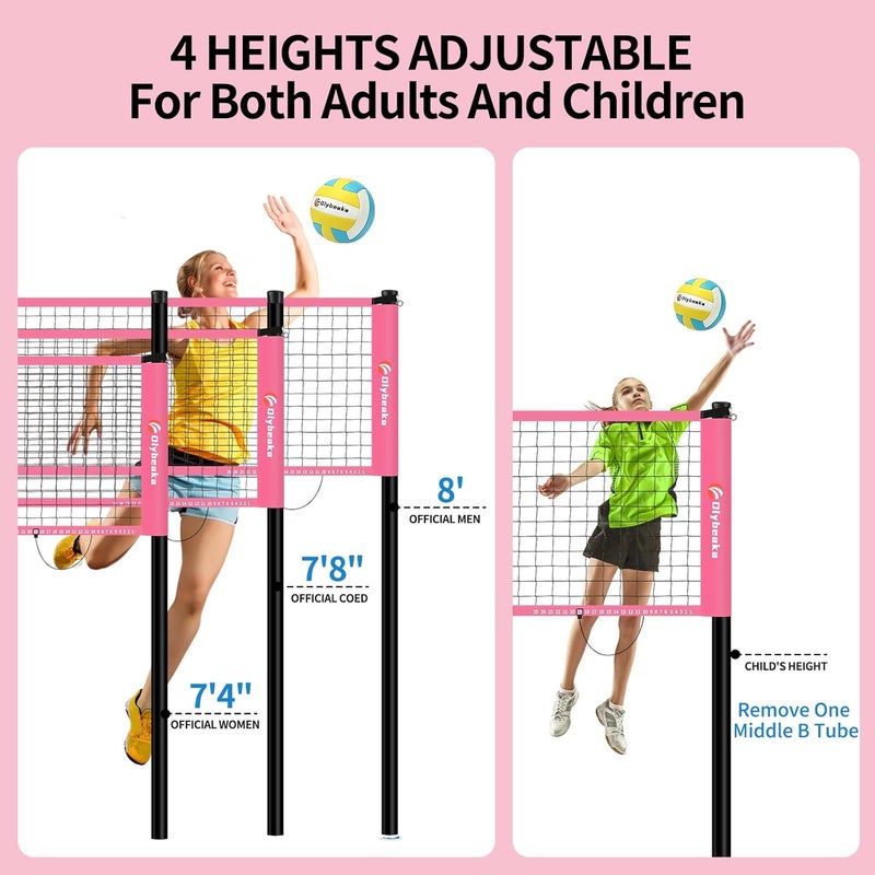 Olybeaka 20FT Outdoor Volleyball Net Set System for Backyard Beach with Anti-Sagging Net, Iron Adjustable Height Poles, Soft PU Volleyball and Pump, Carry Bag - Instant Set Up & Durable - Image 3